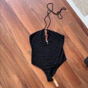 Reformation Elegant Black Cutout Halter Top